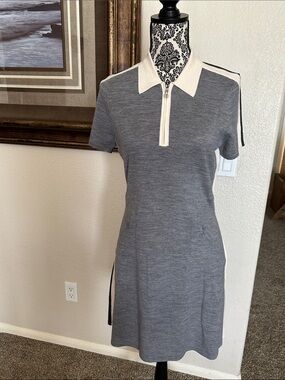 G/FORE 2-tone Heather Gray Polo Knit Dress with Ivory Trim